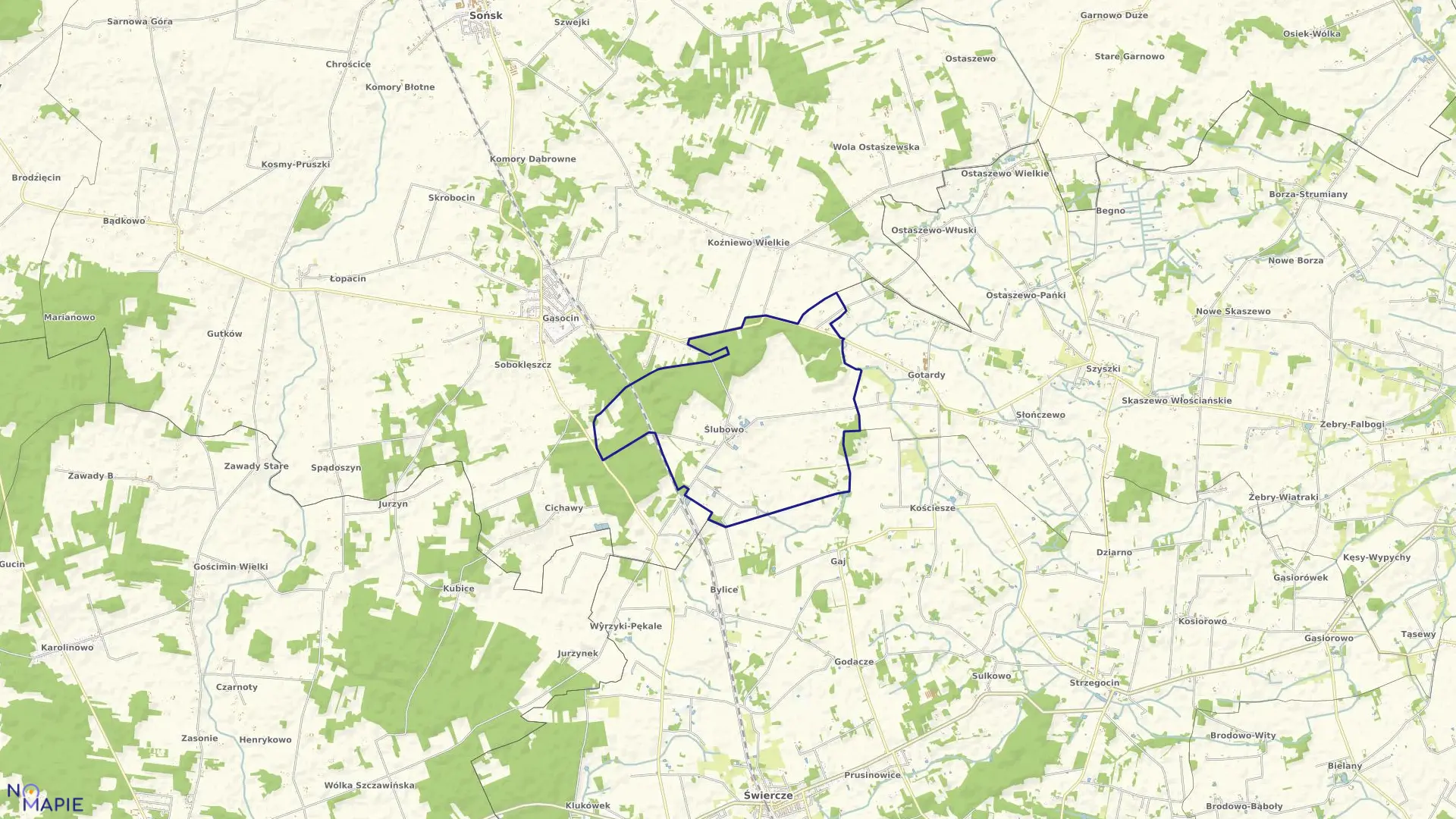 Mapa obrębu ŚLUBOWO w gminie Sońsk