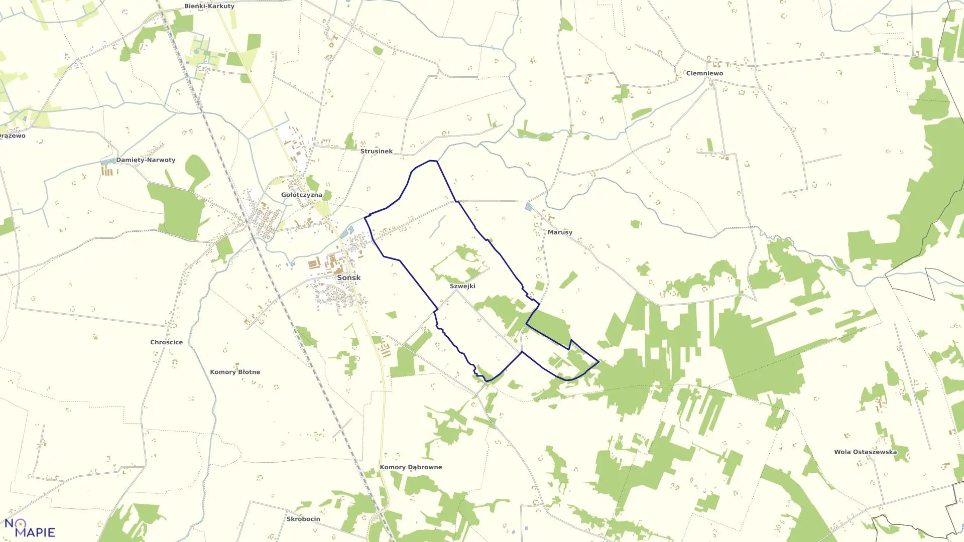 Mapa obrębu SZWEJKI w gminie Sońsk